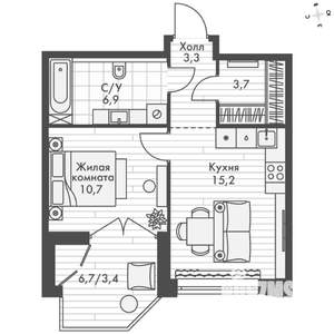 1-к квартира, вторичка, 43м2, 13/16 этаж