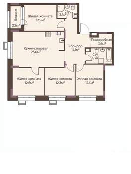 4-к квартира, строящийся дом, 101м2, 6/12 этаж