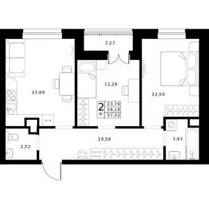 2-к квартира, вторичка, 57м2, 5/24 этаж