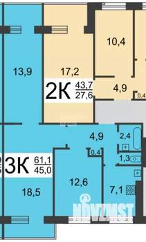 3-к квартира, вторичка, 61м2, 9/9 этаж