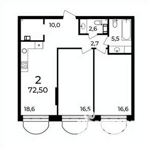 2-к квартира, вторичка, 73м2, 7/9 этаж