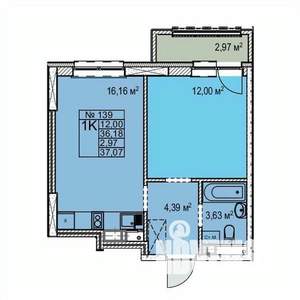 1-к квартира, строящийся дом, 37м2, 3/17 этаж