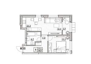 1-к квартира, вторичка, 46м2, 20/24 этаж