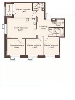 4-к квартира, строящийся дом, 102м2, 7/12 этаж