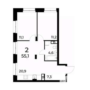2-к квартира, вторичка, 55м2, 11/20 этаж
