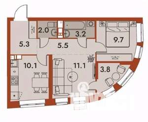 2-к квартира, строящийся дом, 51м2, 10/25 этаж
