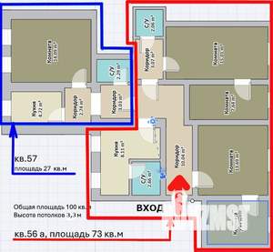 4-к квартира, вторичка, 100м2, 2/3 этаж