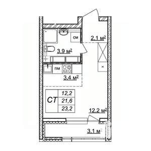 Студия квартира, строящийся дом, 23м2, 25/25 этаж