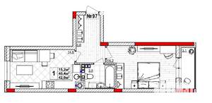 1-к квартира, вторичка, 42м2, 3/4 этаж