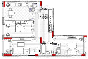 3-к квартира, вторичка, 79м2, 2/4 этаж