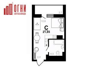 Студия квартира, строящийся дом, 22м2, 20/25 этаж