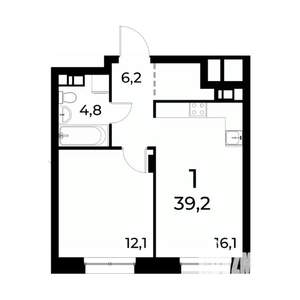 1-к квартира, вторичка, 39м2, 14/20 этаж