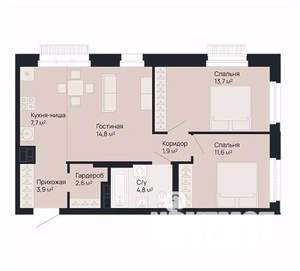 2-к квартира, вторичка, 61м2, 9/9 этаж