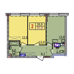 2-к квартира, вторичка, 57м2, 9/18 этаж
