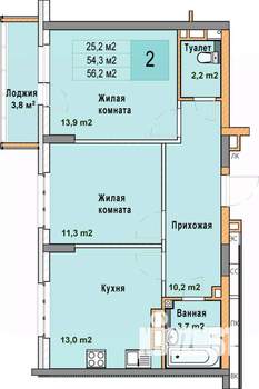 2-к квартира, вторичка, 56м2, 3/25 этаж