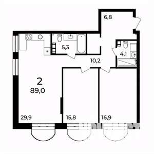2-к квартира, вторичка, 89м2, 8/9 этаж
