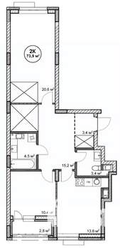 2-к квартира, вторичка, 74м2, 9/14 этаж