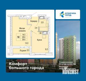 1-к квартира, вторичка, 31м2, 13/25 этаж