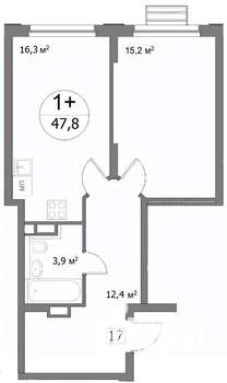 1-к квартира, строящийся дом, 48м2, 7/22 этаж