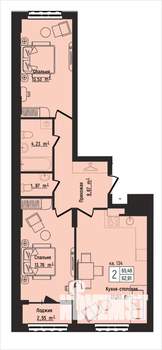 2-к квартира, вторичка, 65м2, 2/15 этаж