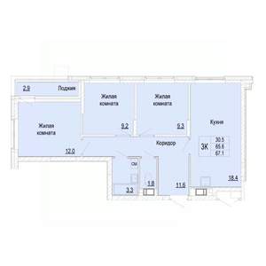 3-к квартира, вторичка, 67м2, 15/25 этаж