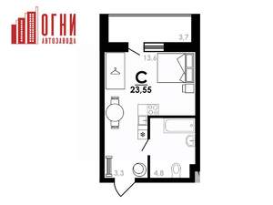 Студия квартира, вторичка, 24м2, 1/25 этаж