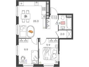 2-к квартира, вторичка, 50м2, 2/4 этаж
