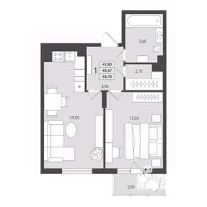1-к квартира, вторичка, 47м2, 5/10 этаж