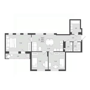 3-к квартира, вторичка, 79м2, 10/10 этаж