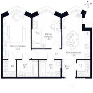 2-к квартира, вторичка, 62м2, 12/20 этаж