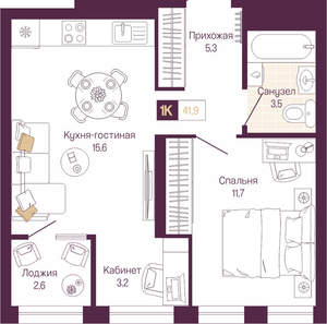 1-к квартира, вторичка, 41м2, 11/19 этаж
