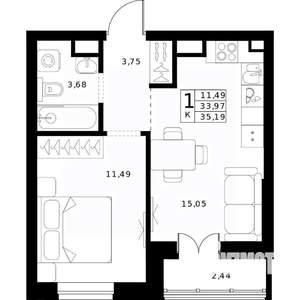 1-к квартира, вторичка, 35м2, 10/24 этаж