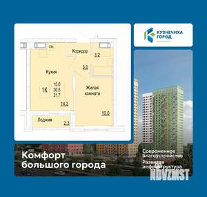 1-к квартира, вторичка, 32м2, 15/25 этаж
