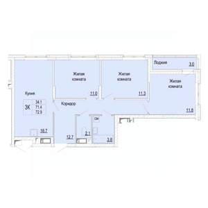 3-к квартира, вторичка, 73м2, 25/25 этаж