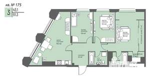 3-к квартира, вторичка, 91м2, 16/25 этаж