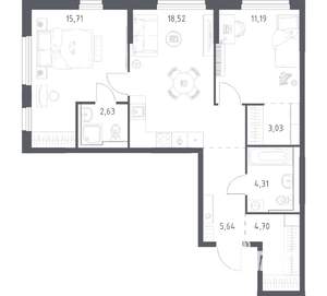 2-к квартира, вторичка, 66м2, 4/21 этаж