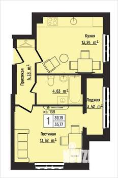 1-к квартира, вторичка, 39м2, 2/15 этаж