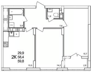 2-к квартира, вторичка, 60м2, 10/19 этаж