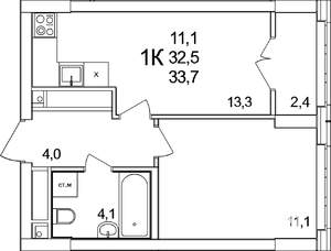 1-к квартира, вторичка, 34м2, 25/25 этаж