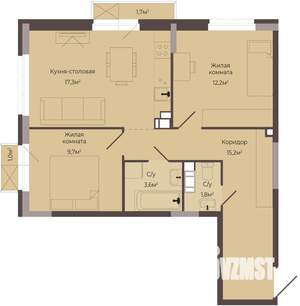 2-к квартира, строящийся дом, 61м2, 6/8 этаж
