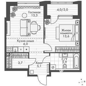 2-к квартира, вторичка, 50м2, 12/16 этаж