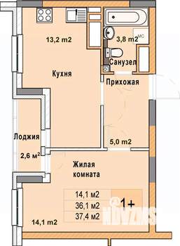 1-к квартира, вторичка, 37м2, 22/25 этаж