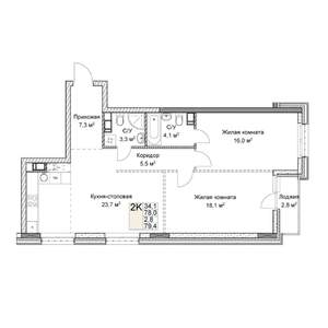 Студия квартира, вторичка, 79м2, 7/9 этаж