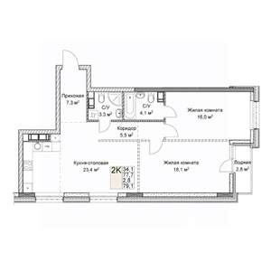 Студия квартира, вторичка, 79м2, 3/9 этаж