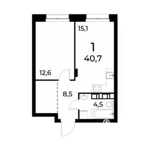 1-к квартира, вторичка, 41м2, 14/20 этаж