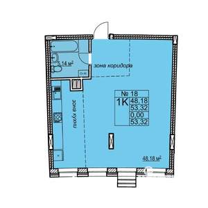 1-к квартира, строящийся дом, 53м2, 3/6 этаж