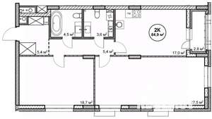 2-к квартира, вторичка, 85м2, 7/14 этаж