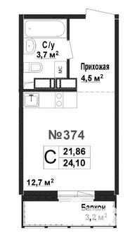 1-к квартира, вторичка, 22м2, 15/17 этаж