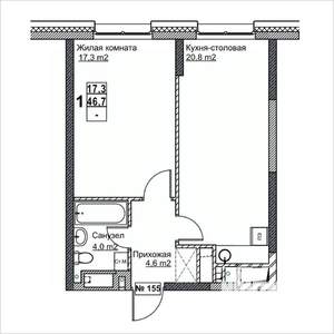 1-к квартира, вторичка, 47м2, 3/24 этаж