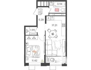 1-к квартира, вторичка, 43м2, 2/17 этаж